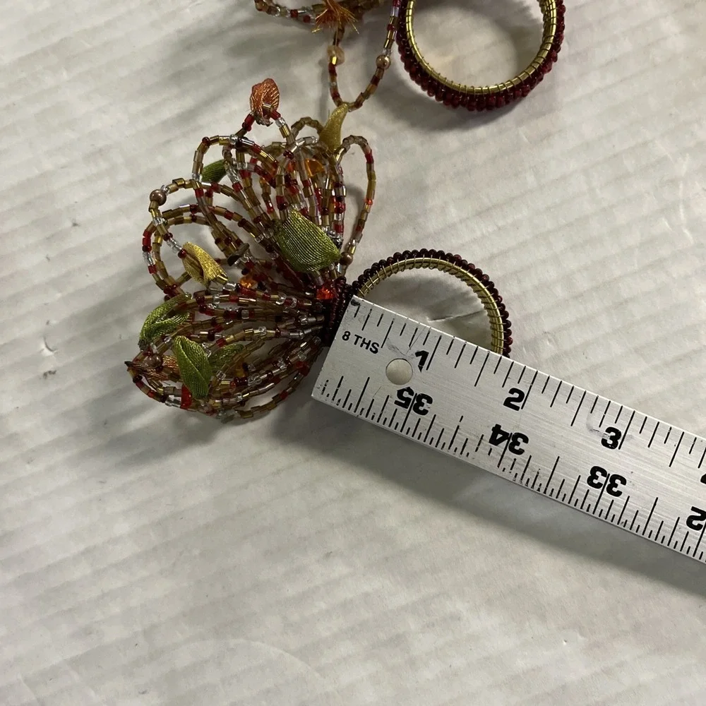 Pier One Napkin Rings Gold Amber Brown Beaded Floral Set Of 4 Boho‎ Hippie